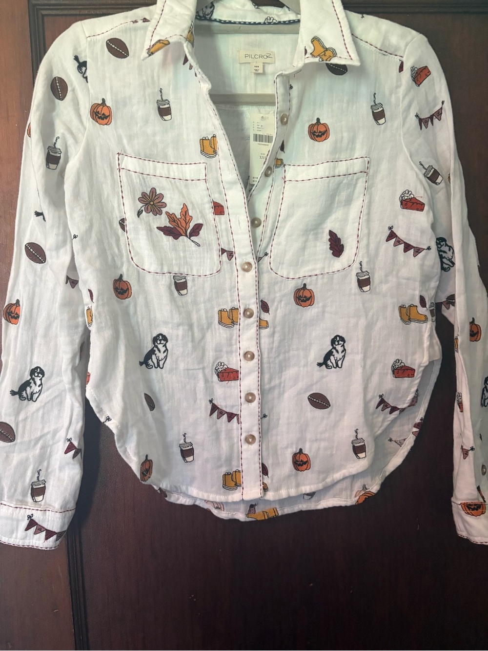 Pilcro Fall Print Button Down Shirt, Ivory, Size XXS, New With Tags - Picture 2 of 7